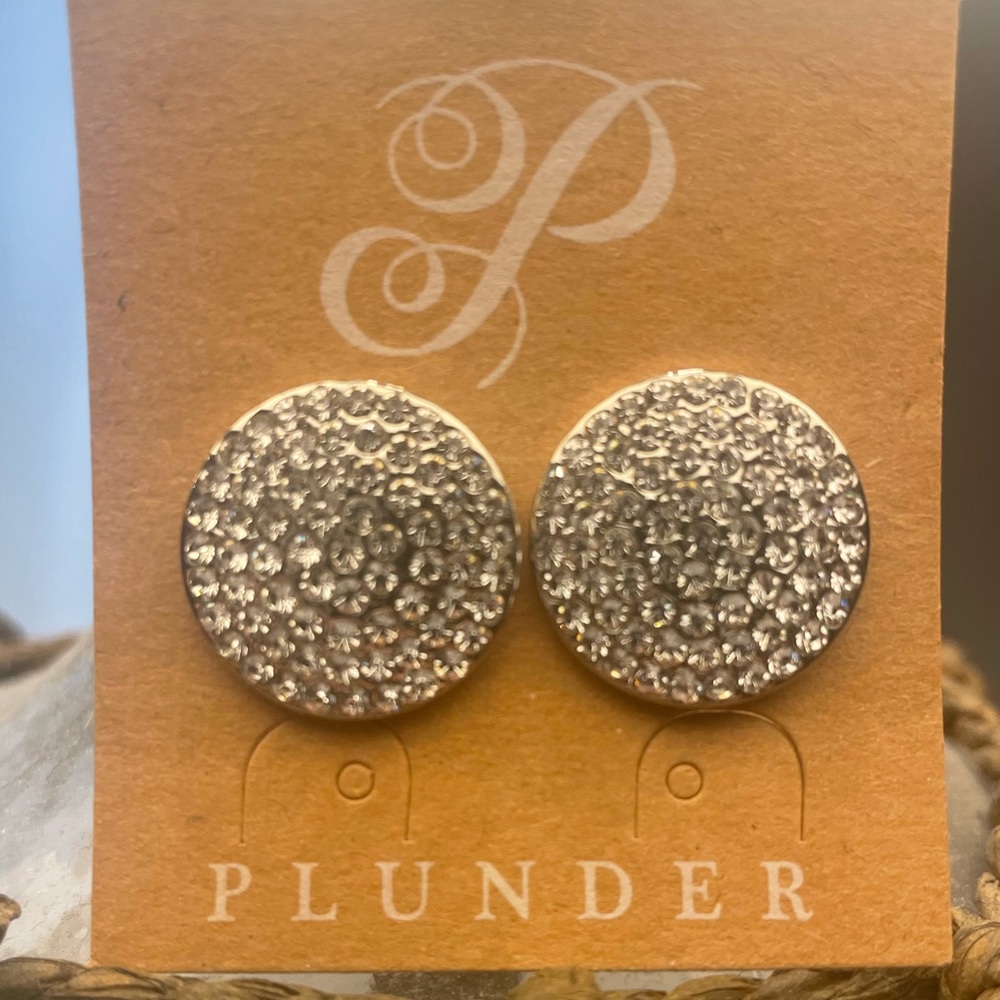 Plunder Earrings-Round Diamond Toned/Designed Studs-BRAND NEW!